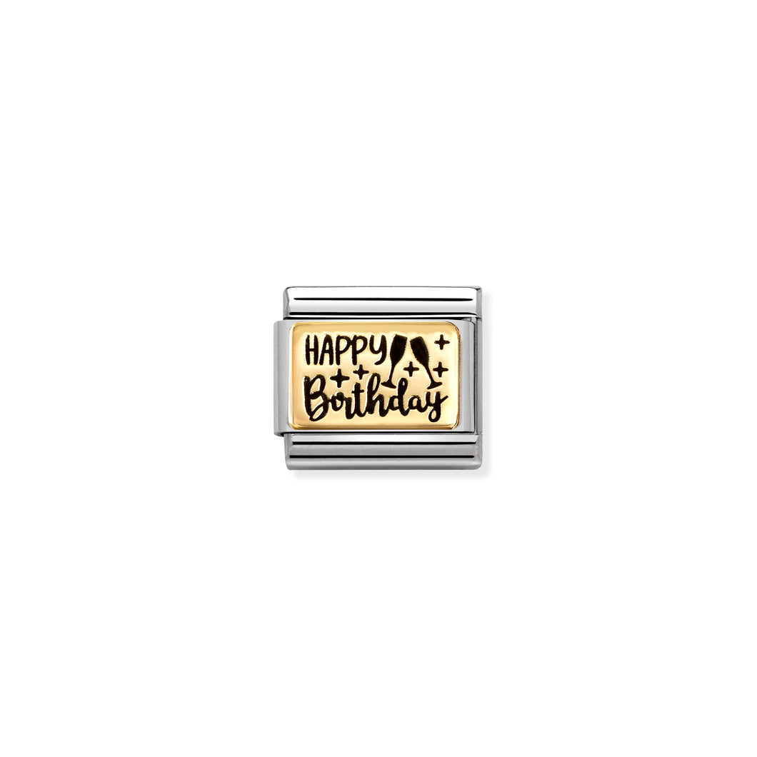 COMPOSABLE CLASSIC LINK 030166/60 HAPPY BIRTHDAY IN 18K GOLD WITH BLACK ENAMEL