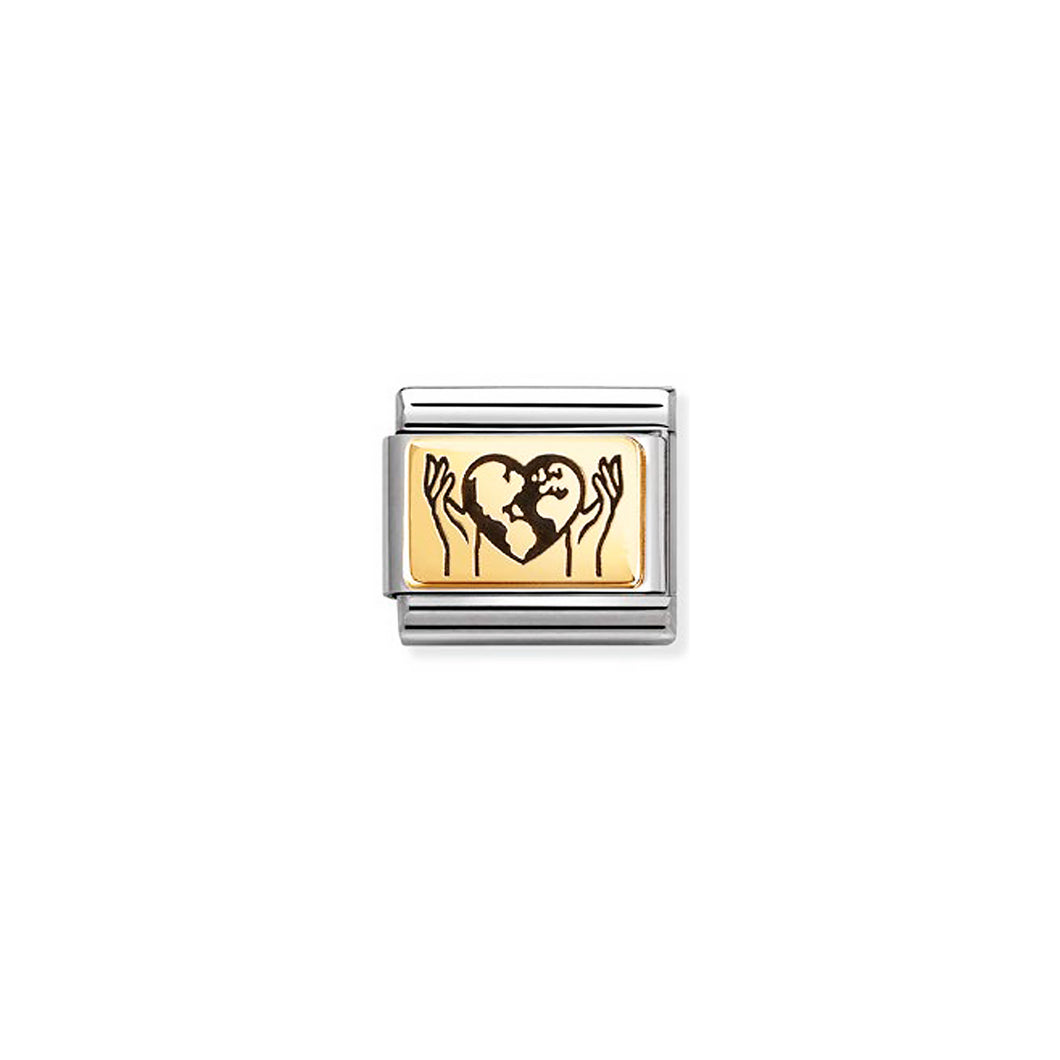COMPOSABLE CLASSIC LINK 030166/67 WORLD IN YOUR HANDS IN 18K GOLD & ENAMEL