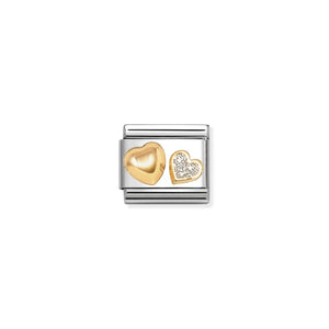 COMPOSABLE CLASSIC LINK 030220/26 RAISED HEART & GLITTER HEART IN 18K GOLD
