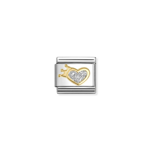 COMPOSABLE CLASSIC LINK 030220/24 GLITTER HEART WITH CROWN IN 18K GOLD & GLITTER ENAMEL
