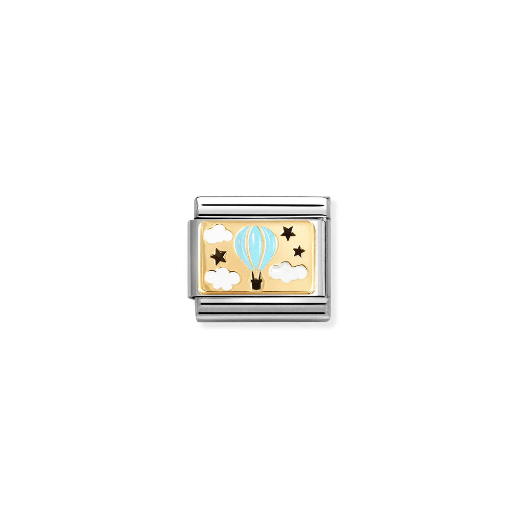 COMPOSABLE CLASSIC LINK 030289/17 BLUE HOT AIR BALLOON IN 18K GOLD & ENAMEL
