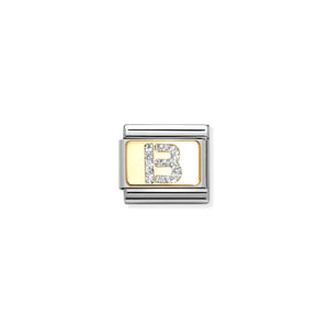 COMPOSABLE CLASSIC LINK 030291/02 SILVER LETTER B IN 18K GOLD & GLITTER ENAMEL