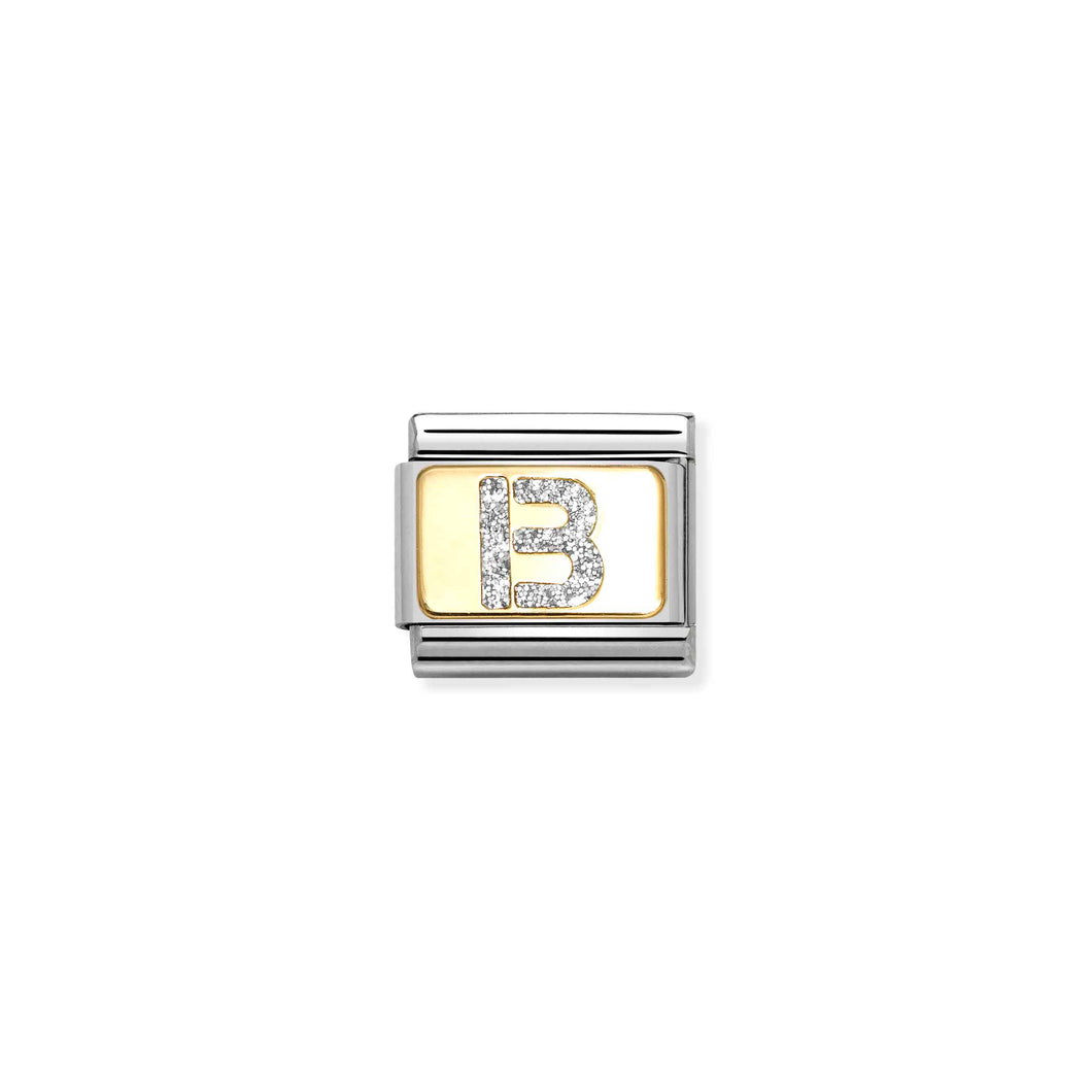 COMPOSABLE CLASSIC LINK 030291/02 SILVER LETTER B IN 18K GOLD & GLITTER ENAMEL
