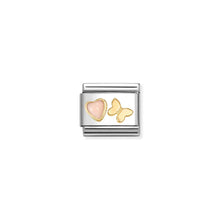 Load image into Gallery viewer, COMPOSABLE CLASSIC LINK 030523/12 PINK CORAL HEART &amp; BUTTERFLY IN 18K GOLD
