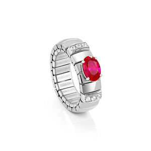 EXTENSION RING 048001/005 STAINLESS STEEL, SILVER WITH CZ & LARGE OVAL RED CZ