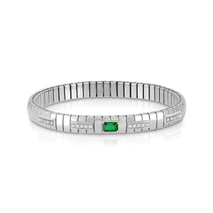EXTENSION BRACELET 048012/027 STAINLESS STEEL WITH CZ, SILVER & LARGE RECTANGLE GREEN CZ