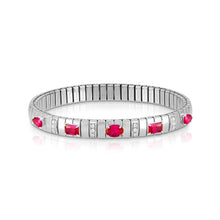 Load image into Gallery viewer, EXTENSION BRACELET 048013/005 STAINLESS STEEL, SILVER, LARGE OVAL &amp; RECTANGLE RED CZ
