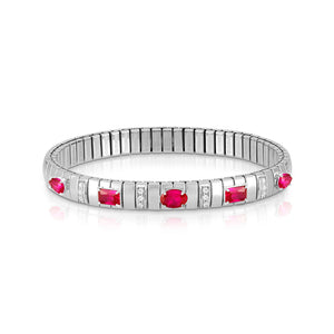 EXTENSION BRACELET 048013/005 STAINLESS STEEL, SILVER, LARGE OVAL & RECTANGLE RED CZ