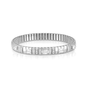EXTENSION BRACELET 048013/010 STAINLESS STEEL, SILVER, LARGE OVAL & RECTANGLE WHITE CZ