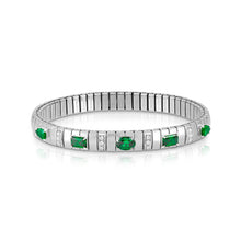 Load image into Gallery viewer, EXTENSION BRACELET 048013/027 STAINLESS STEEL, SILVER, LARGE OVAL &amp; RECTANGLE GREEN CZ
