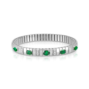 EXTENSION BRACELET 048013/027 STAINLESS STEEL, SILVER, LARGE OVAL & RECTANGLE GREEN CZ