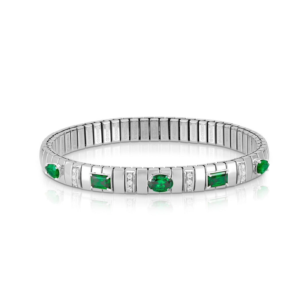 EXTENSION BRACELET 048013/027 STAINLESS STEEL, SILVER, LARGE OVAL & RECTANGLE GREEN CZ