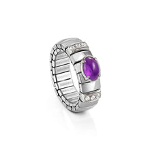Load image into Gallery viewer, EXTENSION RING 048100/002 STAINLESS STEEL, WHITE CZ &amp; LARGE OVAL AMETHYST
