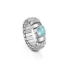 Load image into Gallery viewer, EXTENSION RING 048100/015 STAINLESS STEEL, WHITE CZ &amp; LARGE OVAL LIGHT BLUE TOPAZ

