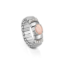 Load image into Gallery viewer, EXTENSION RING 048100/018 STAINLESS STEEL, WHITE CZ &amp; LARGE OVAL PINK OPALINE
