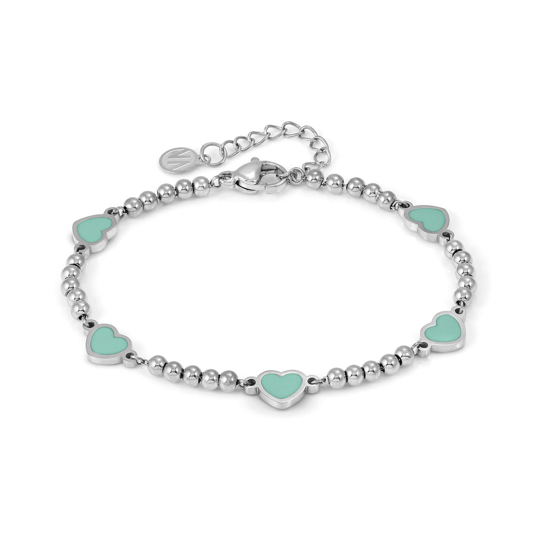 EMOSFERE STAINLESS STEEL BRACELET 134202/002 MULTI HEARTS WITH AQUA ENAMEL