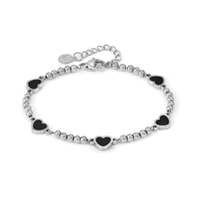 Load image into Gallery viewer, EMOSFERE STAINLESS STEEL BRACELET 134202/035 MULTI HEARTS WITH BLACK ENAMEL
