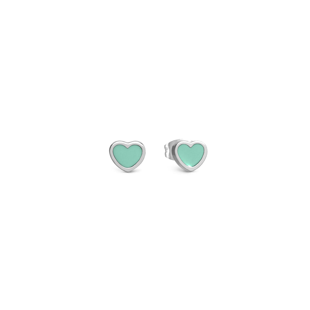 EMOSFERE STAINLESS STEEL EARRINGS 134208/002 HEARTS WITH AQUA ENAMEL