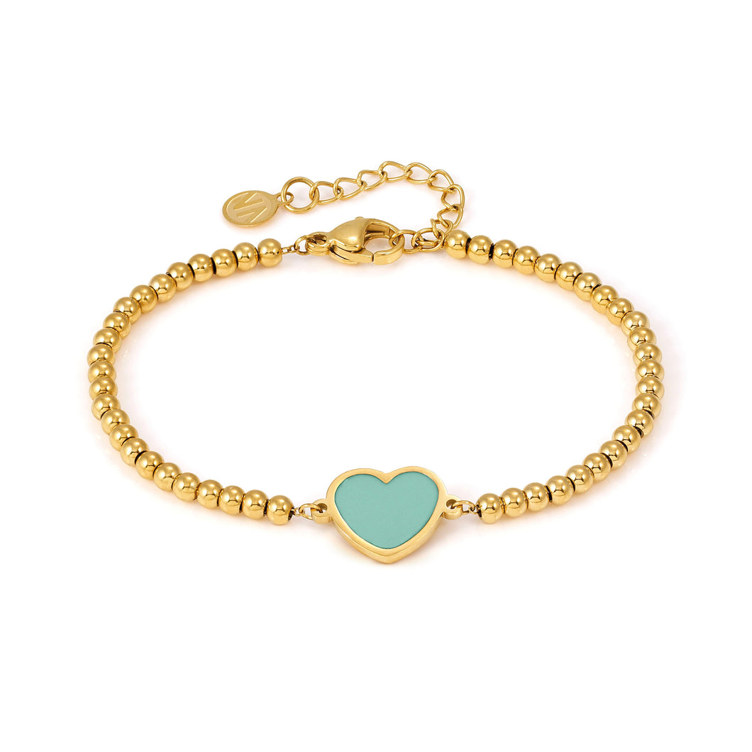 EMOSFERE GOLD BRACELET 134210/002 HEART WITH AQUA ENAMEL