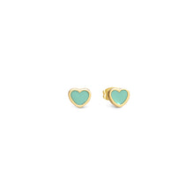 Load image into Gallery viewer, EMOSFERE GOLD EARRINGS 134218/002 HEARTS WITH AQUA ENAMEL
