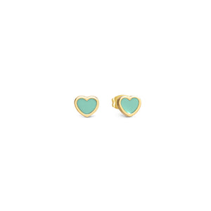 EMOSFERE GOLD EARRINGS 134218/002 HEARTS WITH AQUA ENAMEL
