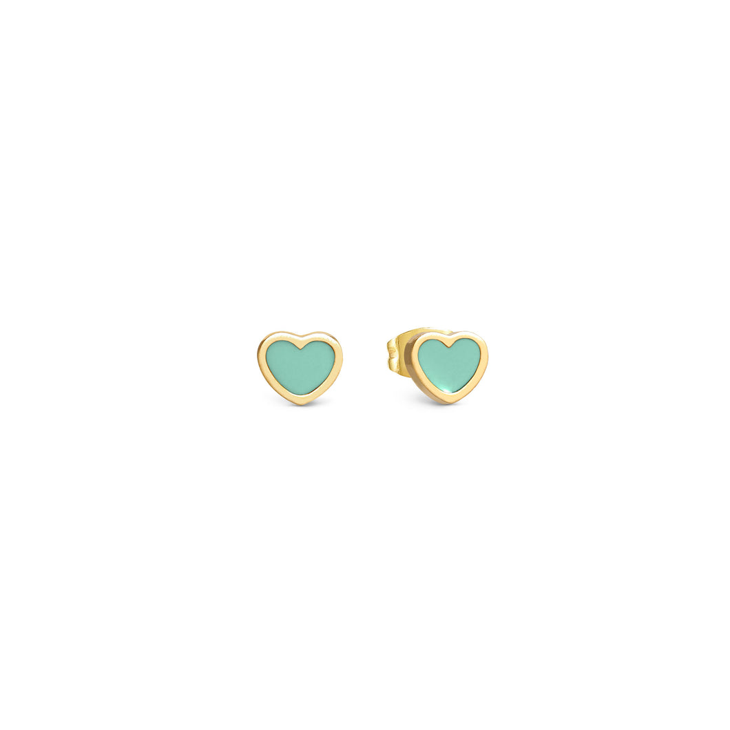 EMOSFERE GOLD EARRINGS 134218/002 HEARTS WITH AQUA ENAMEL