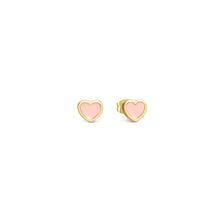 Load image into Gallery viewer, EMOSFERE GOLD EARRINGS 134218/006 HEARTS WITH PINK ENAMEL

