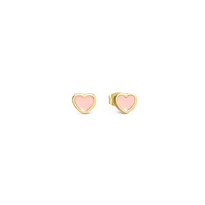 EMOSFERE GOLD EARRINGS 134218/006 HEARTS WITH PINK ENAMEL