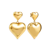 Load image into Gallery viewer, WEAR &amp; STYLE EARRINGS 134515/006 GOLDEN LARGE HEART PENDANTS
