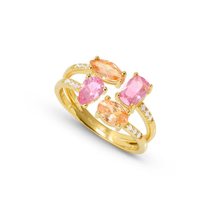 COLOUR WAVE RING 149850/012 GOLD PINK CHAMPAGNE CZ