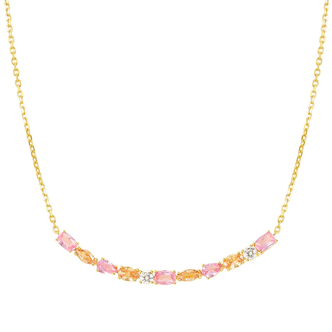 COLOUR WAVE LARGE NECKLACE 149858/024 GOLD PINK CHAMPAGNE CZ