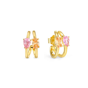 COLOUR WAVE EARRINGS 149859/024 GOLD PINK & CHAMPAGNE CZ