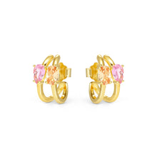 Load image into Gallery viewer, COLOUR WAVE EARRINGS 149859/024 GOLD PINK &amp; CHAMPAGNE CZ
