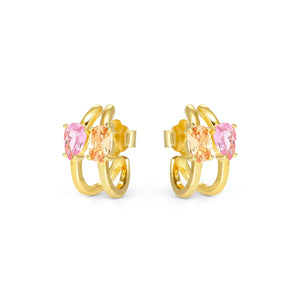 COLOUR WAVE EARRINGS 149859/024 GOLD PINK & CHAMPAGNE CZ