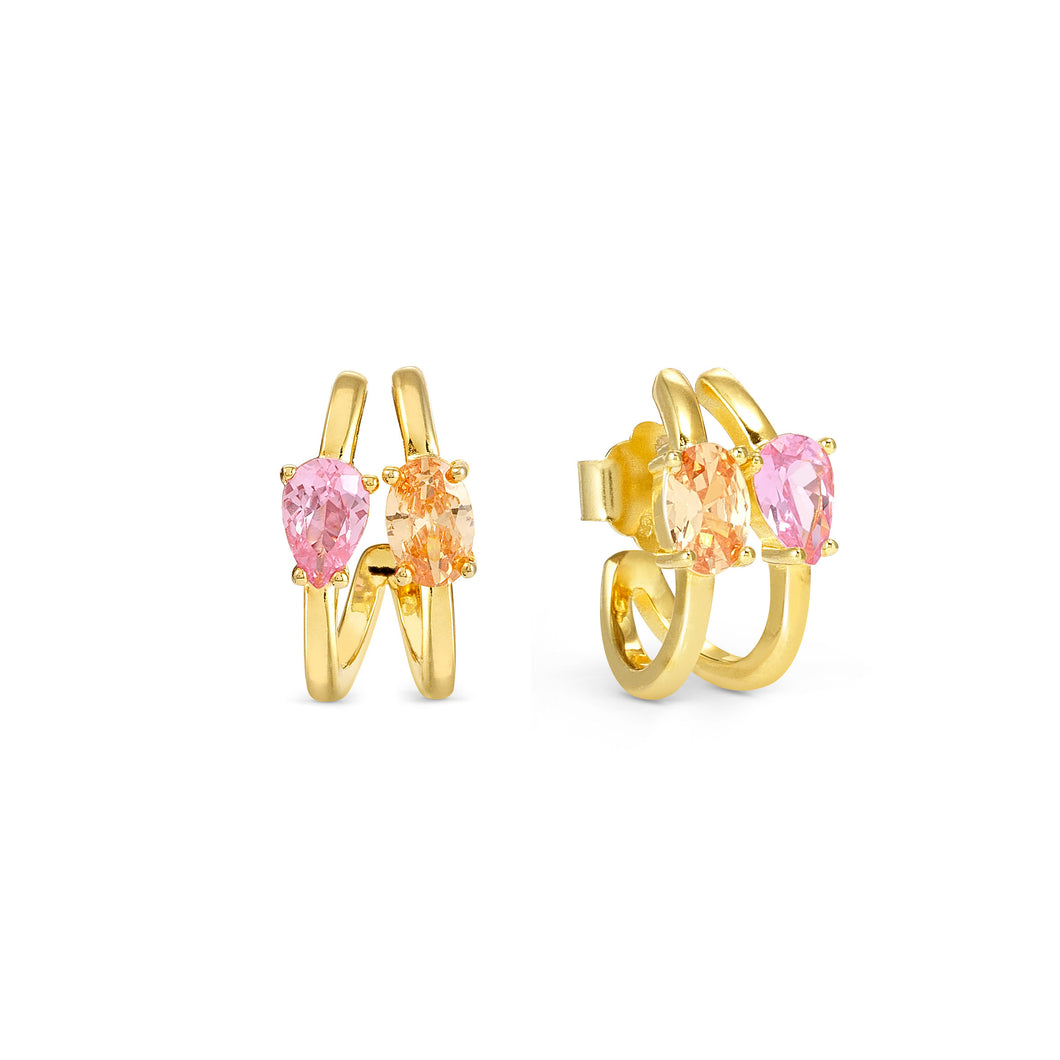 COLOUR WAVE EARRINGS 149859/024 GOLD PINK & CHAMPAGNE CZ