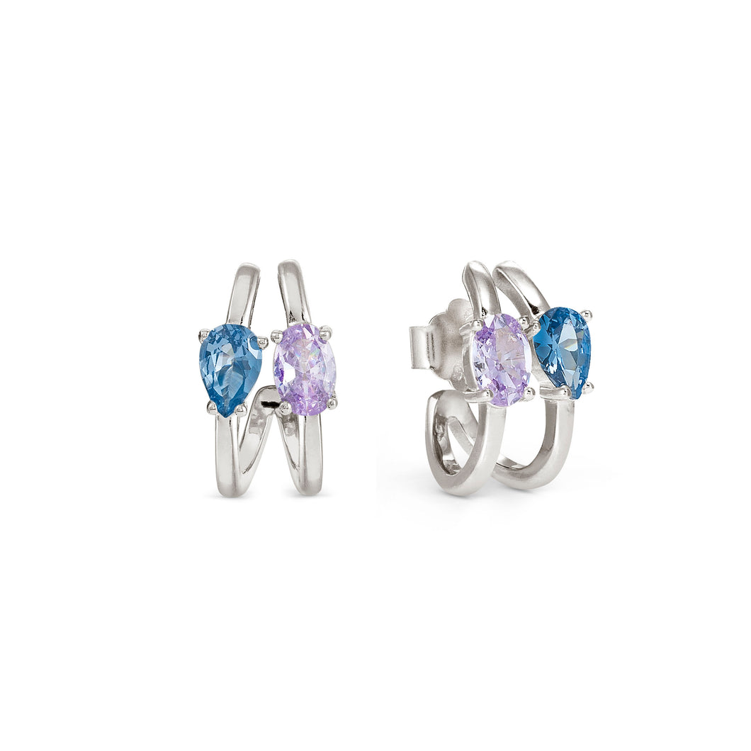 COLOUR WAVE EARRINGS 149859/061 STERLING SILVER BLUE & LAVENDER CZ