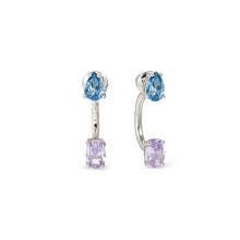 Load image into Gallery viewer, COLOUR WAVE AURORA EARRINGS 149860/061 STERLING SILVER BLUE &amp; LAVENDER CZ
