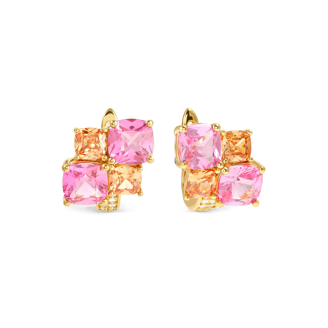 COLOUR WAVE EARRINGS 149861/024 GOLD PINK & CHAMPAGNE SQUARE CZ