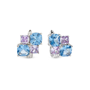 COLOUR WAVE EARRINGS 149861/061 STERLING SILVER BLUE & LAVENDER SQUARE CZ