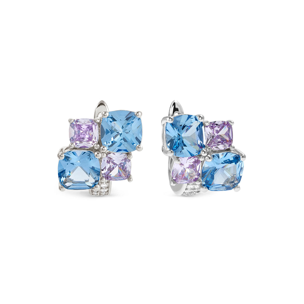 COLOUR WAVE EARRINGS 149861/061 STERLING SILVER BLUE & LAVENDER SQUARE CZ