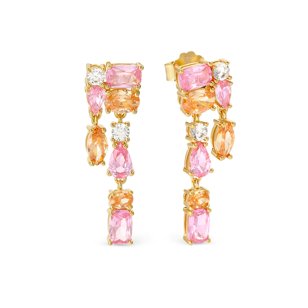 COLOUR WAVE DROP EARRINGS 149862/024 GOLD PINK & CHAMPAGNE CZ