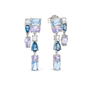 COLOUR WAVE DROP EARRINGS 149862/061 STERLING SILVER BLUE & LAVENDER CZ