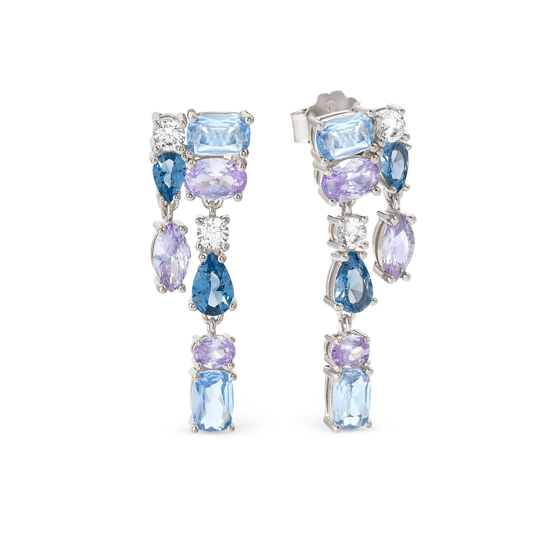 COLOUR WAVE DROP EARRINGS 149862/061 STERLING SILVER BLUE & LAVENDER CZ