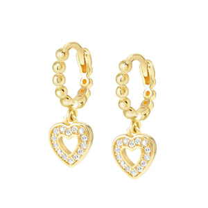 LOVECLOUD HOOP EARRINGS GOLD WITH CZ 240507/008 HEART