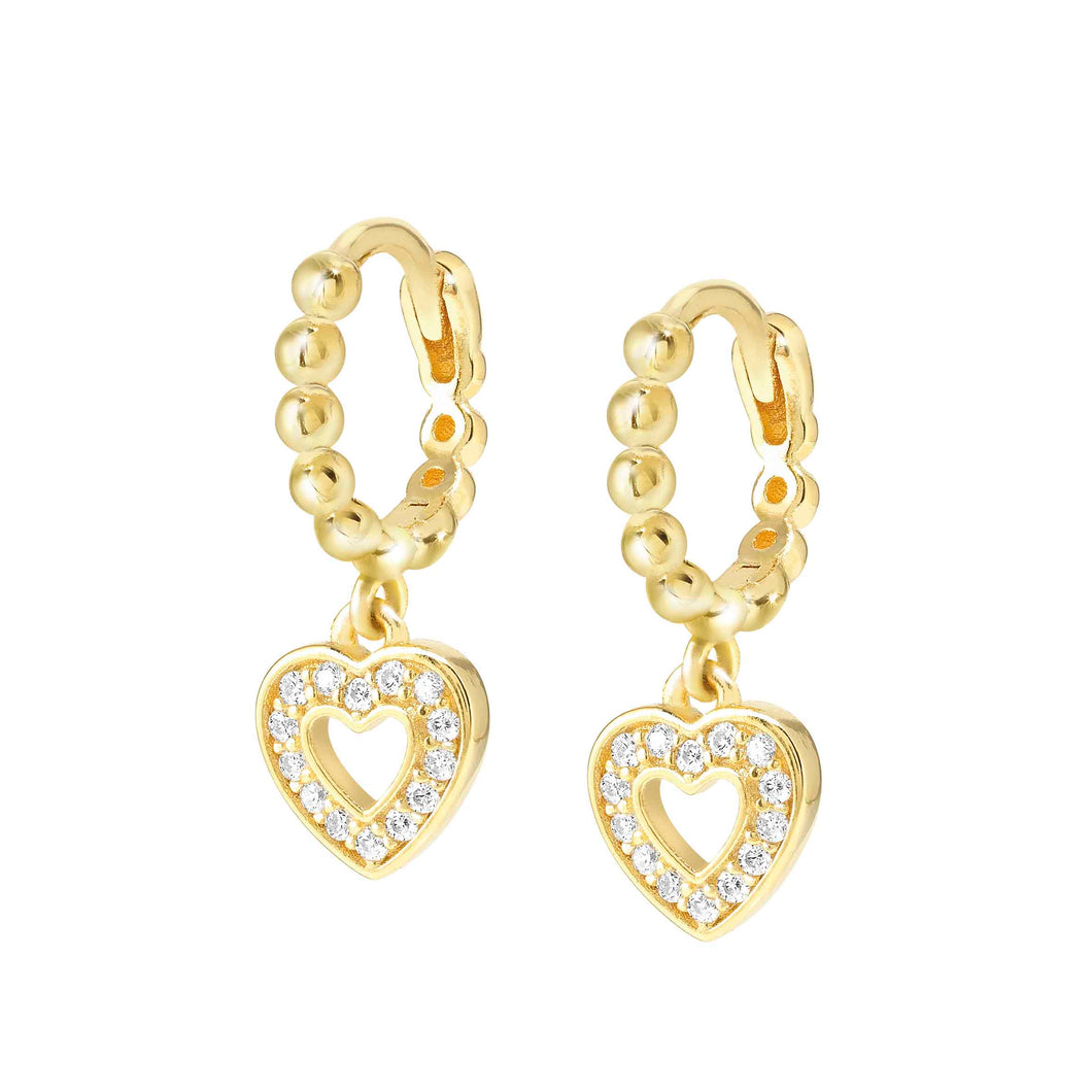 LOVECLOUD HOOP EARRINGS GOLD WITH CZ 240507/008 HEART