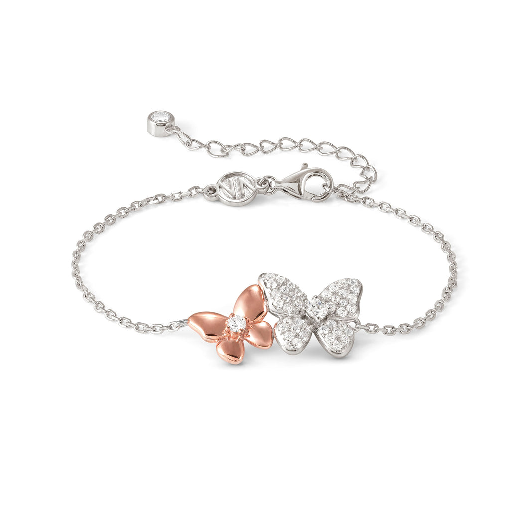 SWEETMADAME SILVER & ROSE GOLD BRACELET 242006/041 TWIN BUTTERFLY WHITE CZ