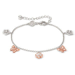 SWEETMADAME SILVER & ROSE GOLD BRACELET 242007/051 NATURE CHARMS WITH CZ