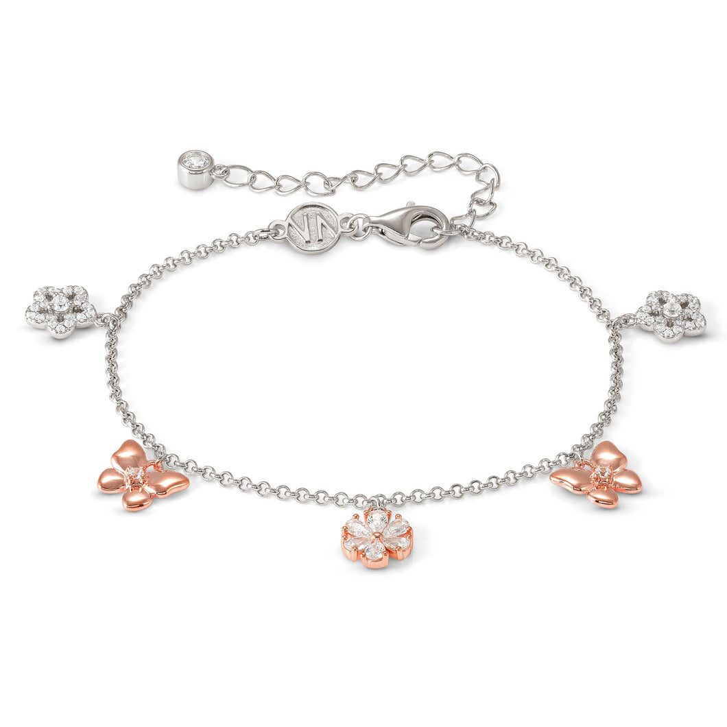 SWEETMADAME SILVER & ROSE GOLD BRACELET 242007/051 NATURE CHARMS WITH CZ