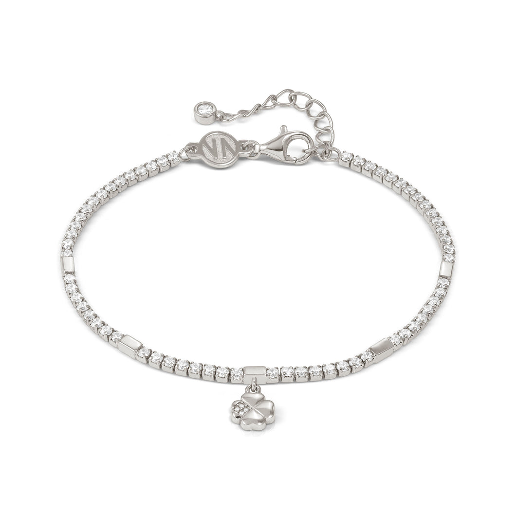 PETIT SPARKLE TENNIS BRACELET 242302/001 STERLING SILVER FOUR LEAF CLOVER WITH CZ