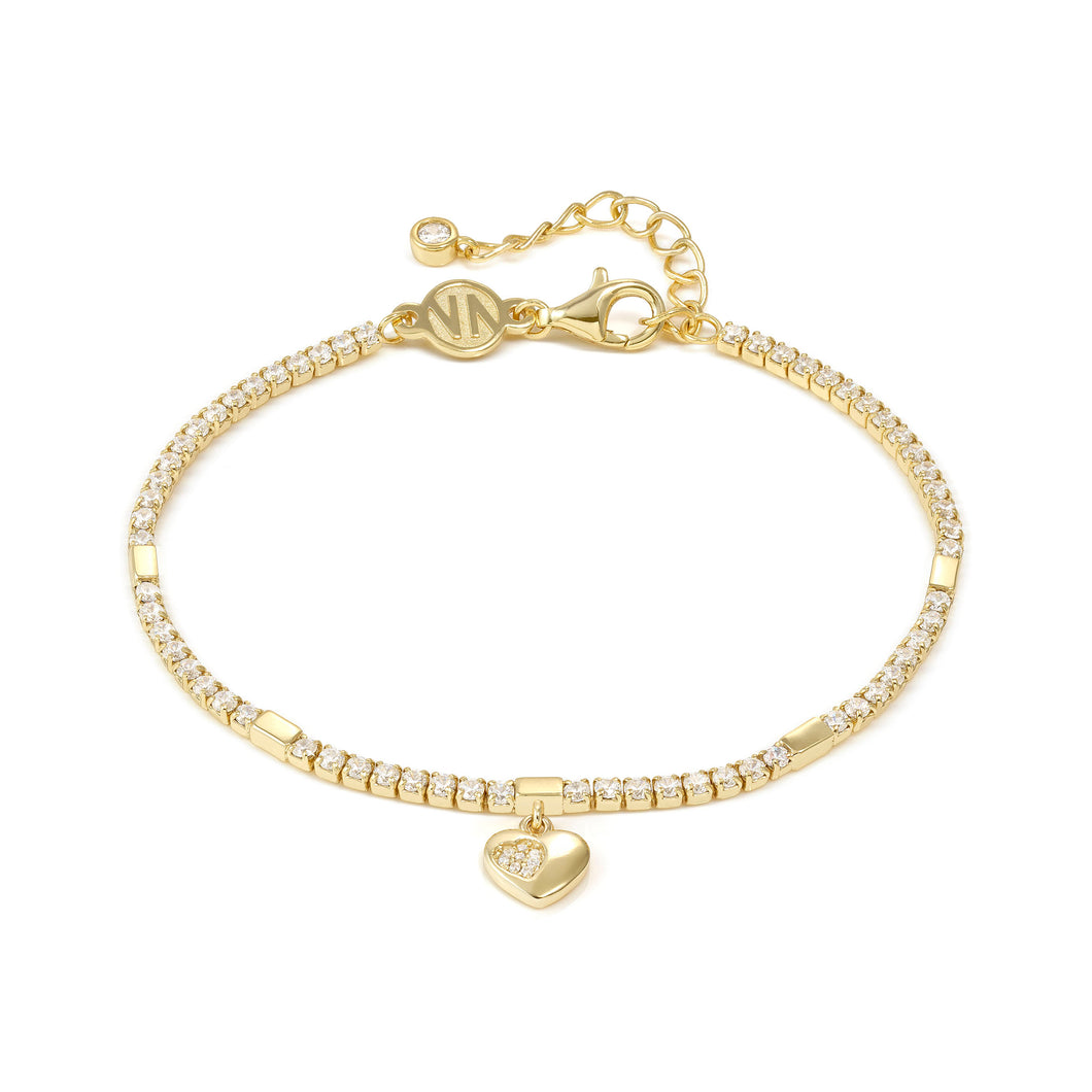 PETIT SPARKLE TENNIS BRACELET 242302/006 GOLD HEART WITH CZ